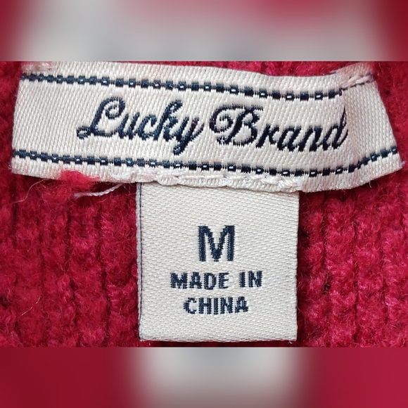 Lucky Brand Sweater Womens Medium Wool Red Knit Side Zipper Turtleneck 7W51350 - Picture 5 of 9